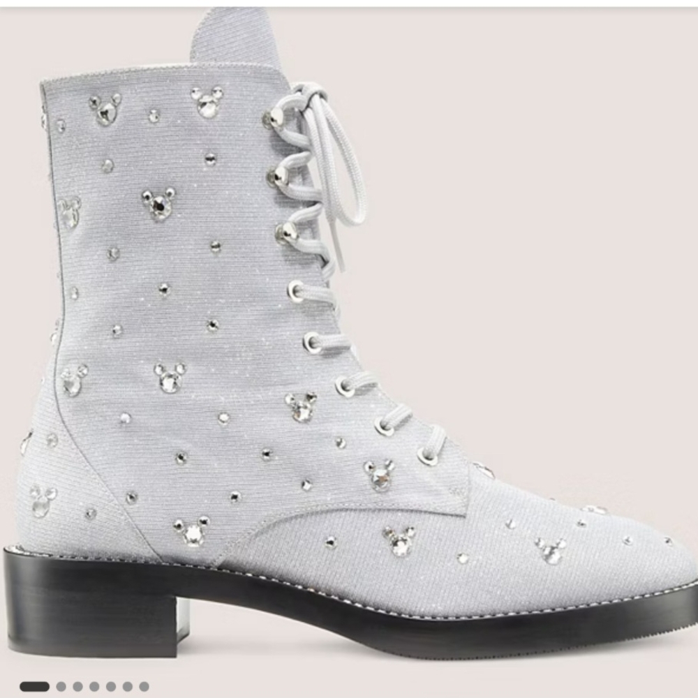 Stuart Weitzman Silver Embellished Lace-Up Boots